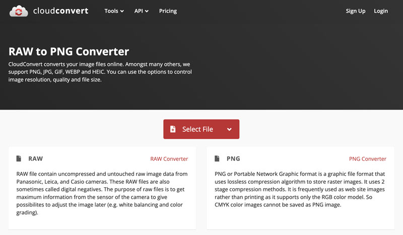 CloudConvert RAW til PNG Online