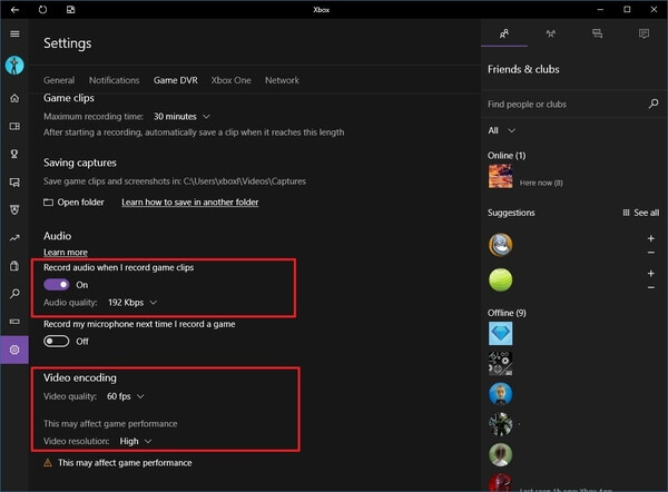Xbox app Gamedvr settings