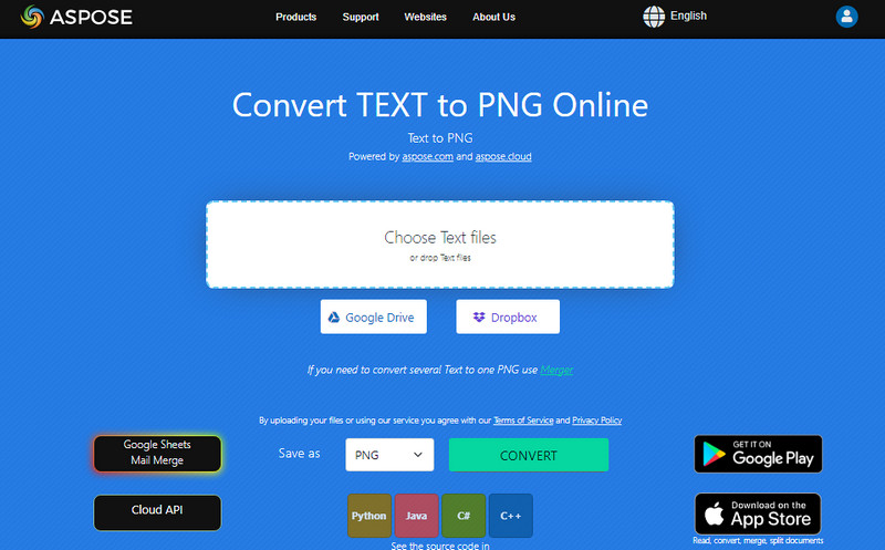 Aspose Converti TXT in PNG