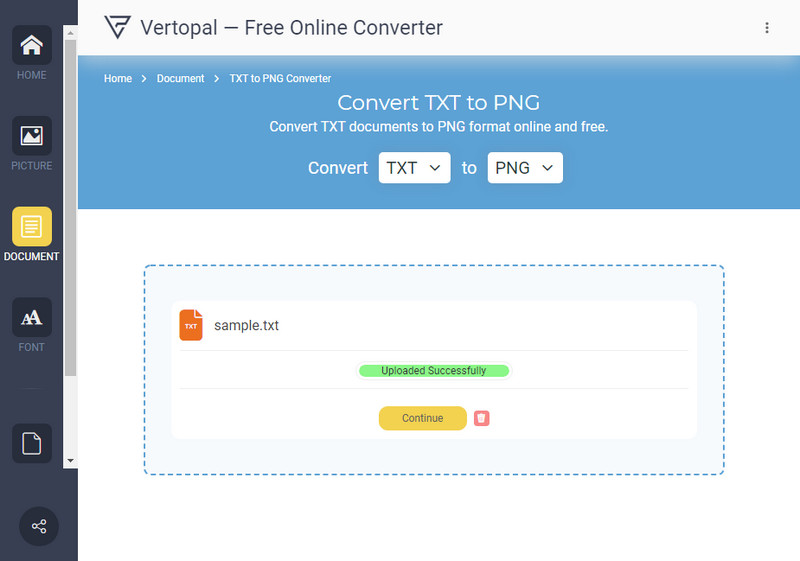 Vertopal TXT'yi PNG'ye Dönüştür