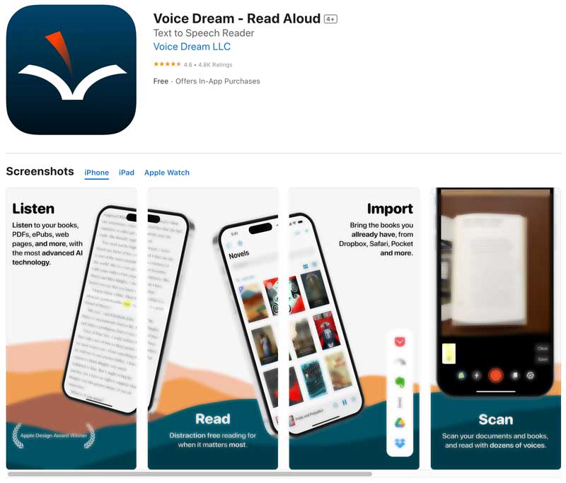 Aplikace Voice Dream Reader