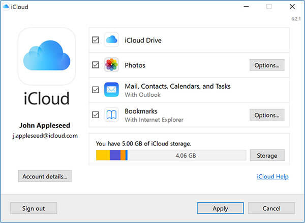 iCloud Windows Settings