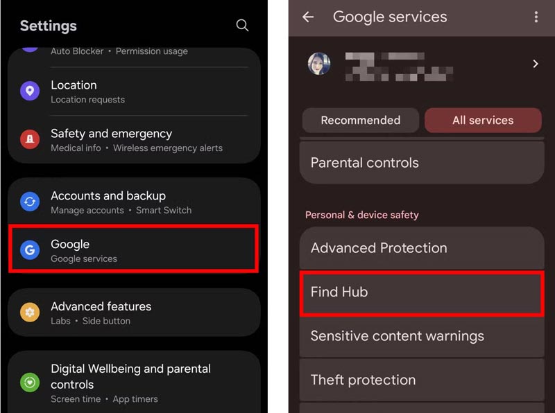 Android Phone Google Find Hub Enabled