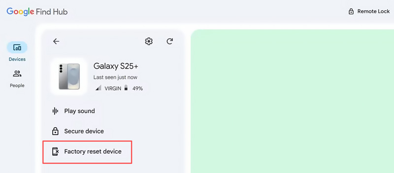 Google Find Hub Factory Reset Device