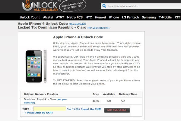 Poista iPhone lukituksen avulla Unlockallcellular.com-sivustolla