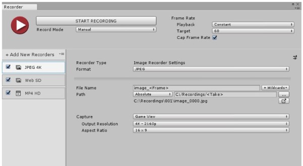 Registratore di frame Unity