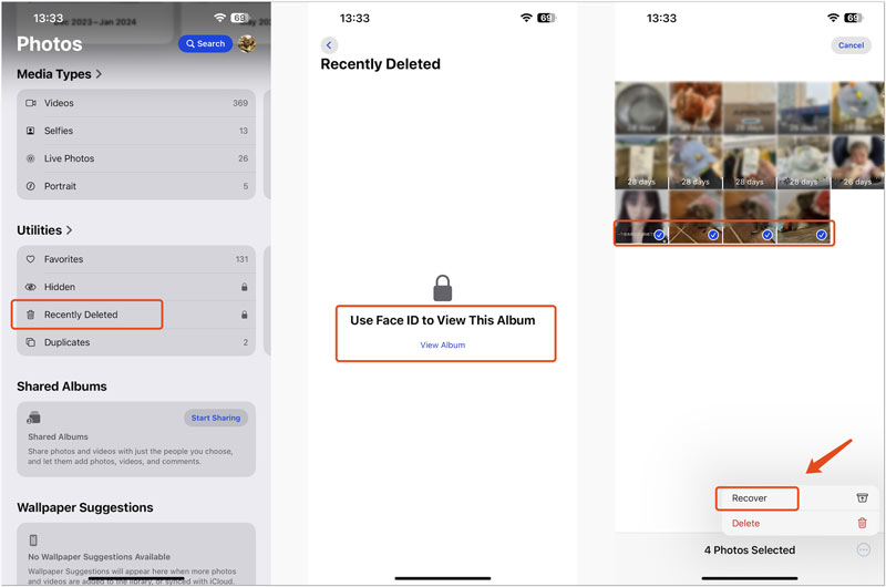 Retrieve Deleted Videos on iPhone Recently Deleted