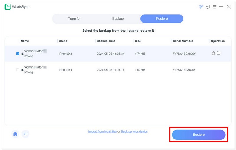 Click Restore Button
