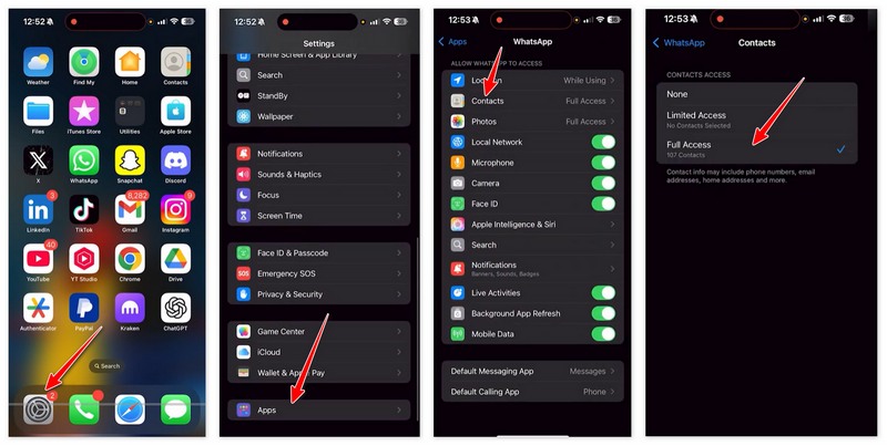 Give Full Contacts Access to Whatsapp on iPhone