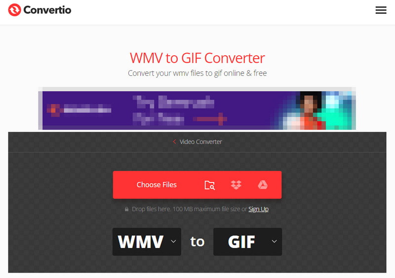 Convertio Загрузка конвертера WMV в GIF