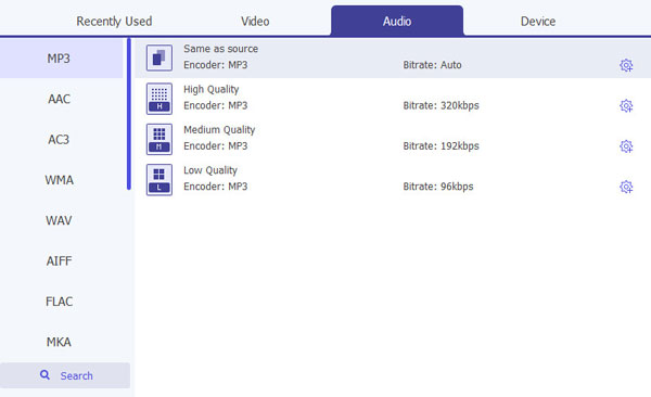 Choose Audio Format