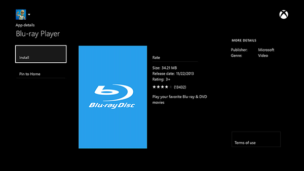 Blu-ray Player-app op Xbox One