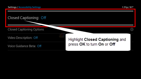 Closed Captioning Settings