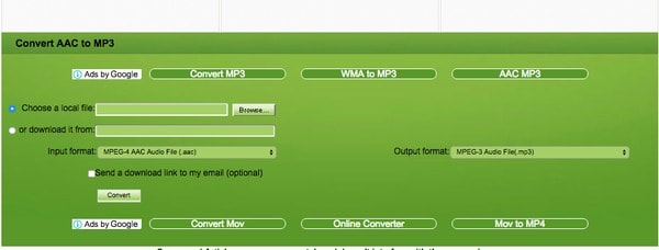 Converti file AAC in file di conversione online MP3