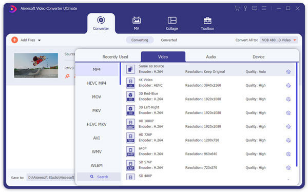 Convert RMVB to MP4 video