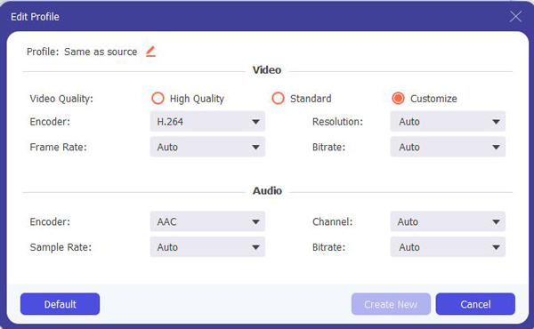 Selecione a opção Canais 5.1 nas Configurações de conversão de vídeo