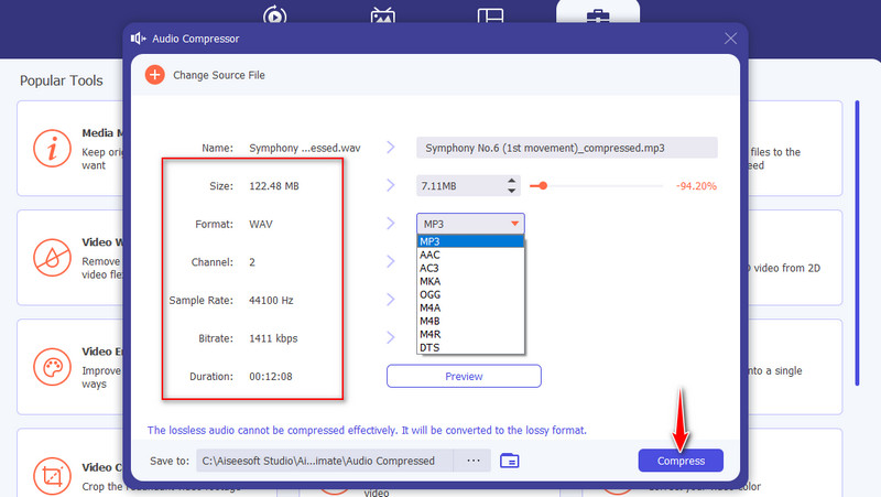 Riduci file audio