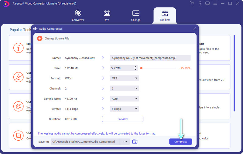 Avvia compressione audio