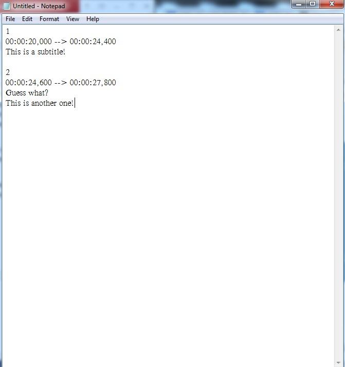 Undertekster i Notepad