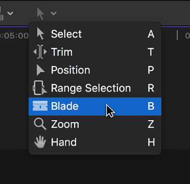 Blade Menu in FCP