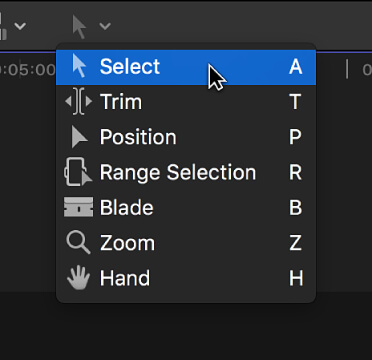 Select Menu in Final Cut Pro