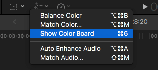 Show Color Board in Final Cut Pro