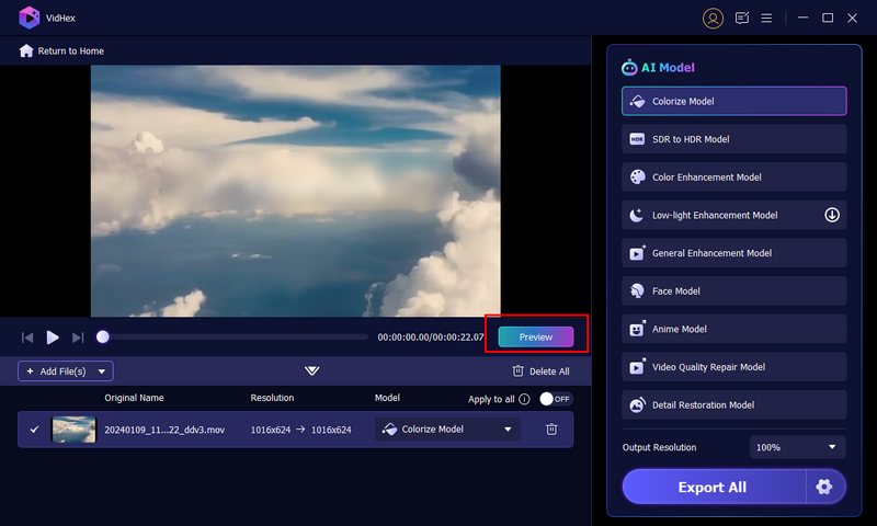 Preview AI Colorized Result in Vidhex