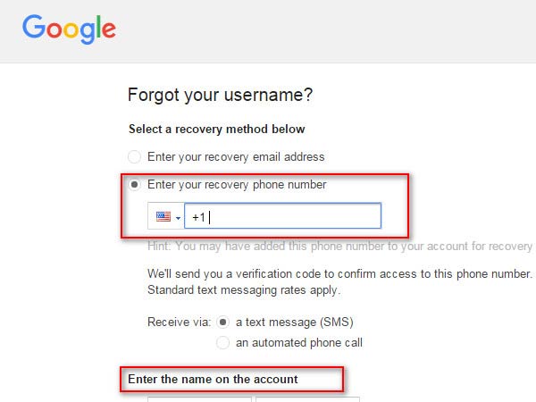 Enter Your Recovery Phone Number for Further Operation