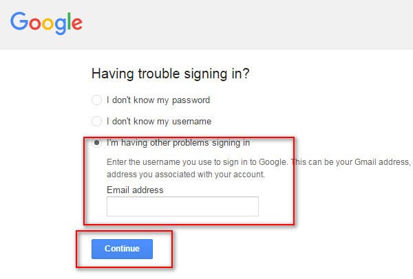 Click I Have Other Problems Signing in