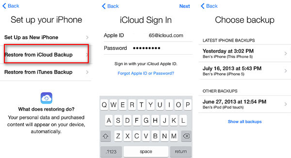 Gjenopprett fra iCloud Backup